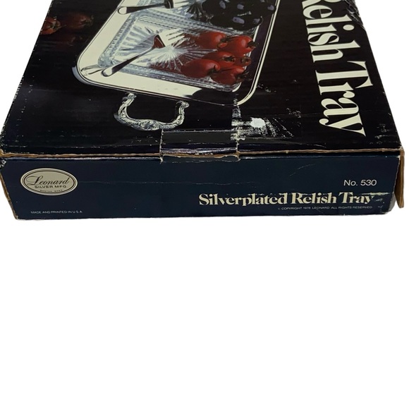 Vtg Leonard 7pc Silverplate Relish Serving Tray Glass Dishes Forks MIB - Picture 15 of 16